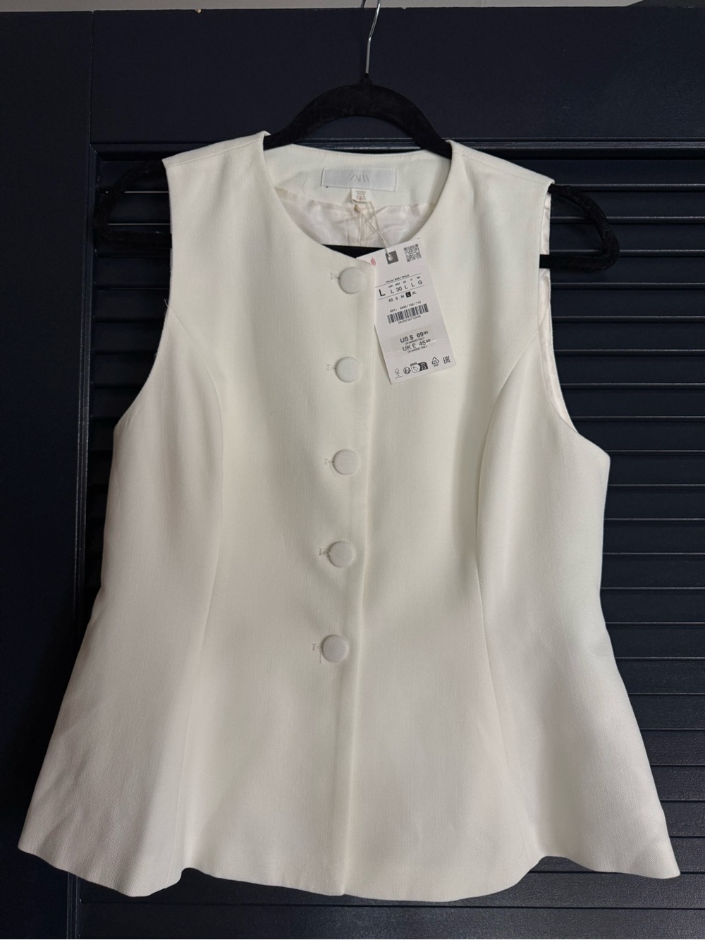 NWT Zara Ivory Tailored Waistcoat Vest Large Quiet Luxury Office Chic